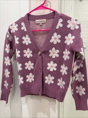 Willow & Wind Dusty Mauve Floral V-Neck Cardigan